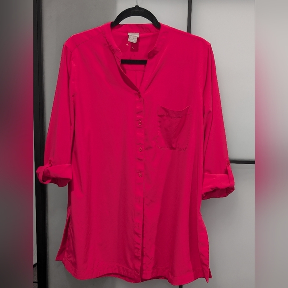 Chicos| NWOT Women's Hot Pink Button-Up Tunic Shirt Size:2 - Picture 1 of 5